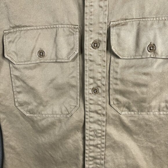 Vintage WWII Uniform Shirt Mens XS Khaki Long Sleeve Red Four Leaf Clover Patch - Picture 5 of 16